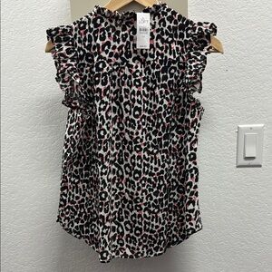 LOFT Black and White Ruffled Blouse